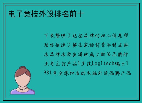 电子竞技外设排名前十